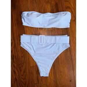 LA LA Swim high waisted belted bandeau bikini powder blue size large